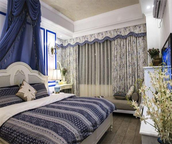 地中海风格二居室卧室窗帘装修效果图大全