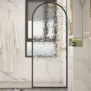 开放式淋浴房干湿分离隔断浴室卫生间极窄不锈钢弧形水纹玻璃屏风