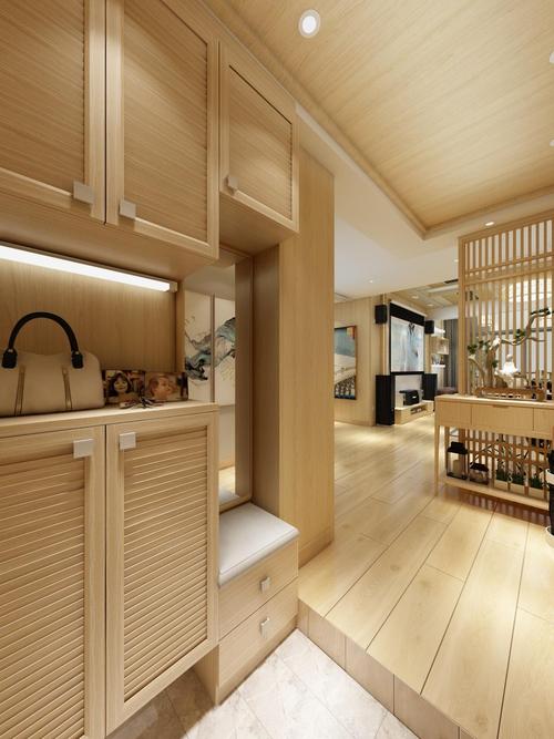 日式原木风装修玄关鞋柜设计图