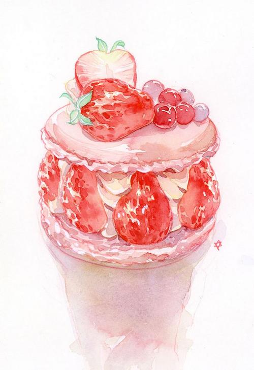 手绘水彩美食艺术甜食食物甜点下午茶甜品控插图插画涂鸦绘图水粉彩铅