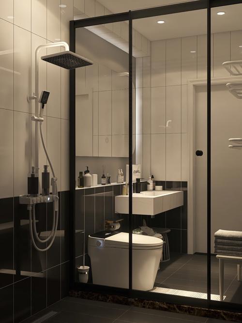 黑白极简风浴室丨幸福生活离不开智能马桶