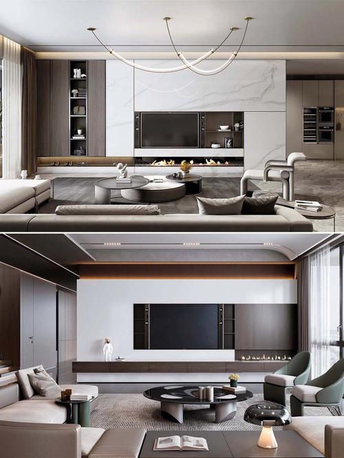 现代装修客厅电视背景墙设计效果图案例合集定制满墙电视柜.