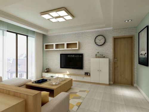 简约日式风格100平小户型客厅电视墙设计效果图