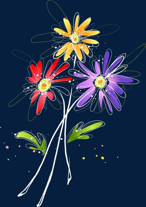 缤纷手绘彩色植物花卉
