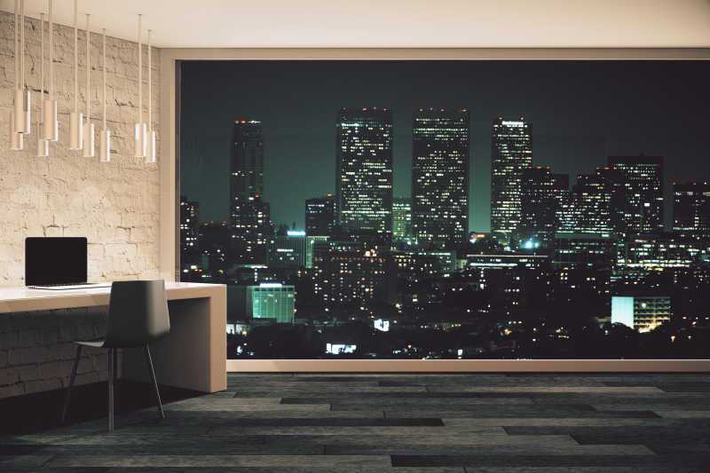 室内设计落地窗城市夜景