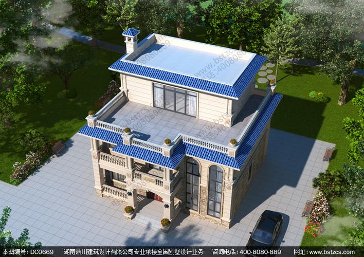 欧式三层带露台平屋顶别墅设计图纸及效果图农村自建房屋设计图纸