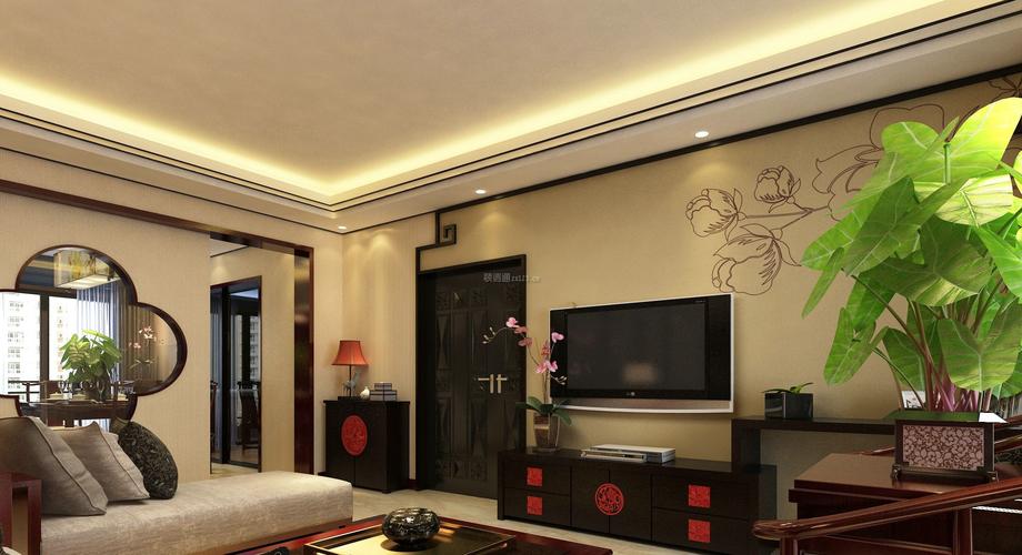 140平新中式风格四居室客厅电视背景墙装修效果图