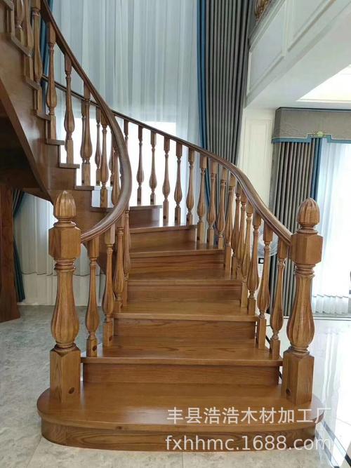 橡胶木楼梯扶手立柱栏杆烤漆木楼梯榉木楼梯工程扶手