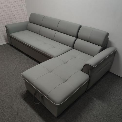 现代简约灰色皮款2.95米客厅可充电储物多功能转角贵妃沙发床
