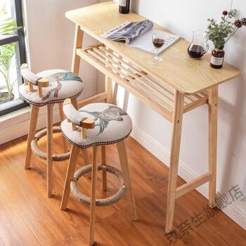 实木吧台桌椅组合家用北欧创意简约高脚靠墙桌长条奶茶店客厅隔断木色