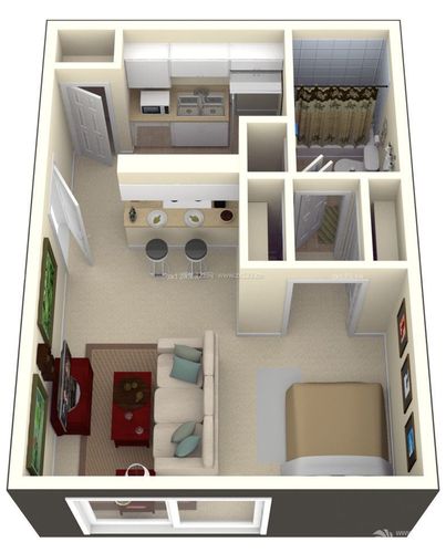 最新120平米农村整体一室一厅别墅3d户型图装信通网效果图