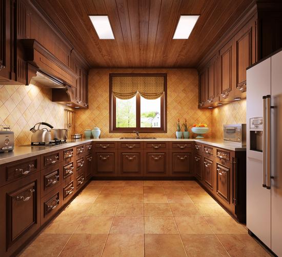 欧式风格复式实木整体厨房装修效果图