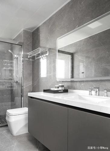 卫生间灰色的卫浴柜搭配白色的台面