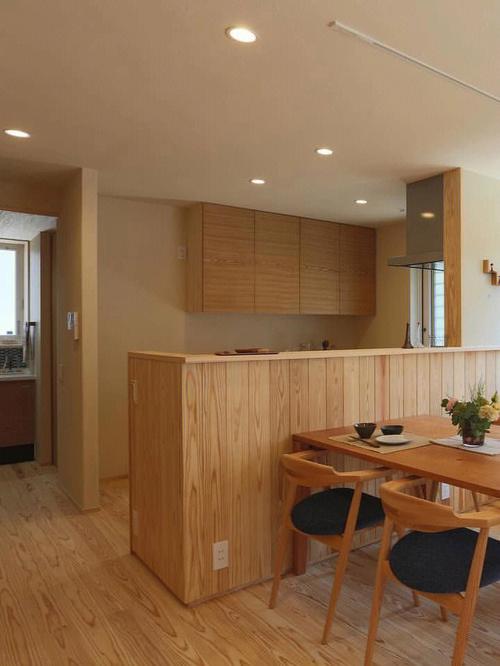 日式风格的家00开放式餐岛一体的厨房