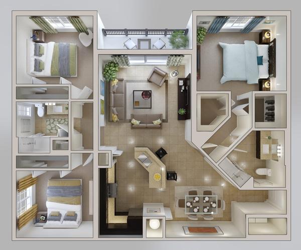 三居室全屋定制的3d平面设计展示
