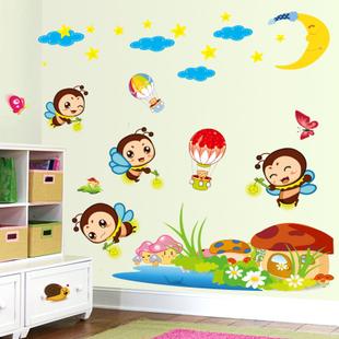 儿童房墙贴卡通萤火虫墙纸自粘幼儿园布置教室装饰房间贴纸可移除