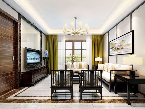 中式风格家装客厅窗帘搭配效果图