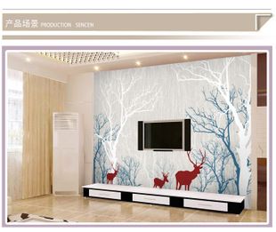 无缝现代简约大型壁纸鹿林抽象树客厅电视欧式背景墙纸理发店壁画