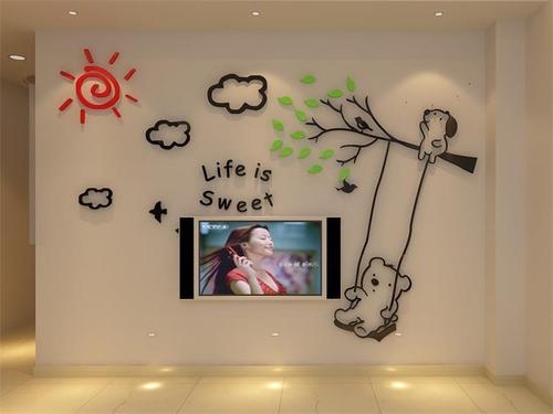 小熊秋千亚克力3d水晶立体墙贴儿童幼儿园房电视背景墙客厅创意贴小熊