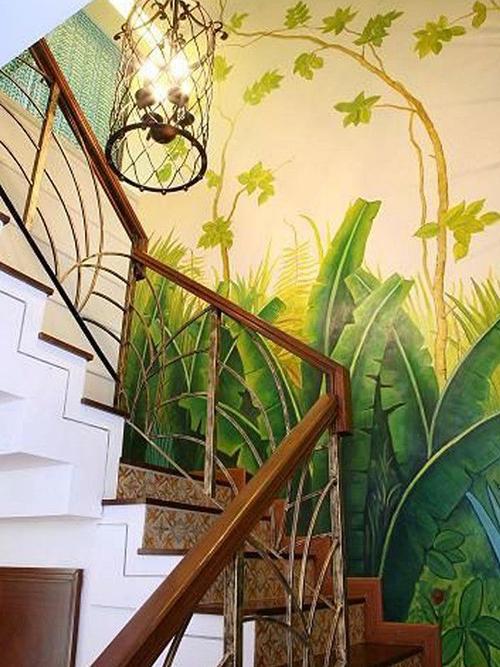 别墅走廊楼梯墙体彩绘最专业墙体彩绘和手绘墙的专业工作室清雨彩绘