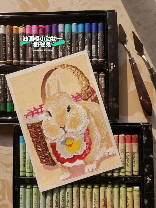 油画棒小动物野餐兔