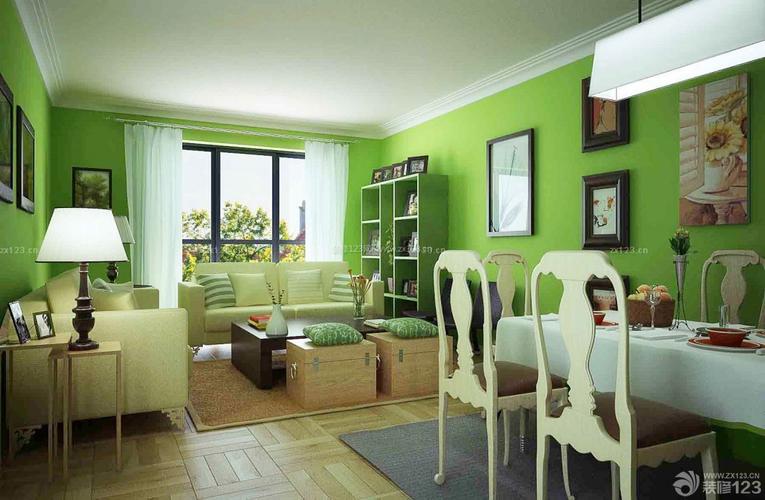 精致客厅绿色墙面装饰图片大全装修123效果图