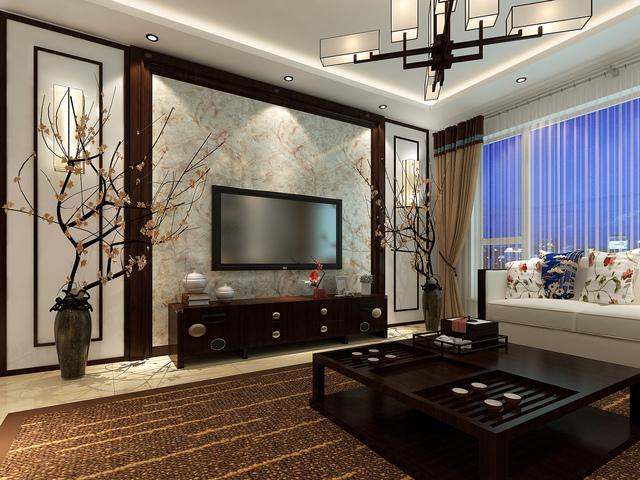 120平新中式三居室电视背景墙装修效果图