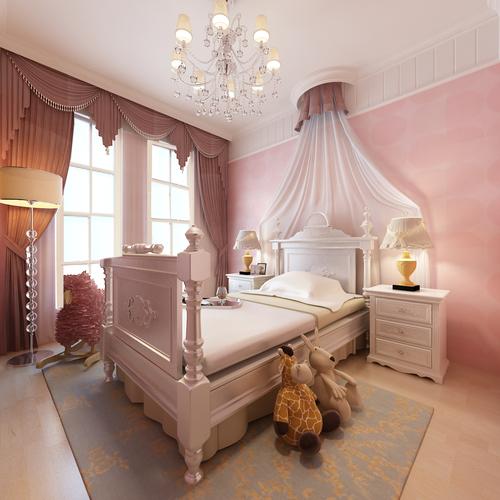 儿童房色彩上柔和唯美依托家具体现欧式公主房间.