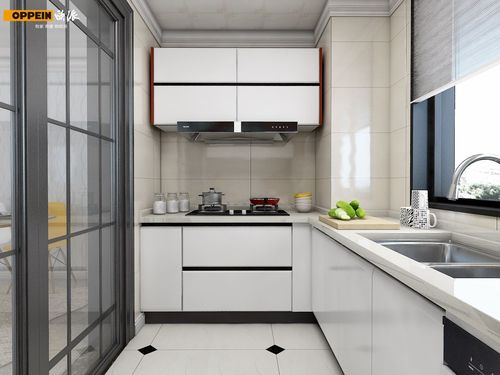 效果图1白色橱柜给人美观的视觉感之外白色的板材也让小厨房变得宽敞