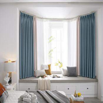 型l型凸窗成品窗帘定制蒂芙尼蓝蓝灰色米白色拼接窗帘不含窗纱定制