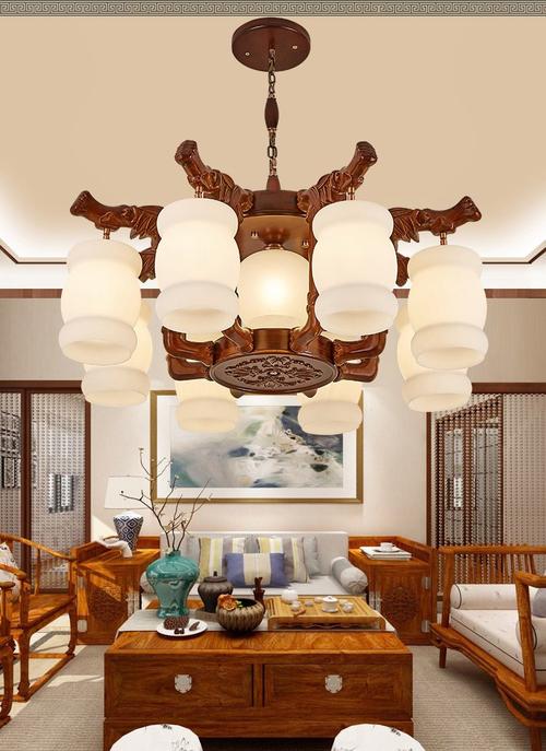 新中式吊灯客厅灯别墅工程灯古典中国风实木餐厅卧室灯复式楼吊灯