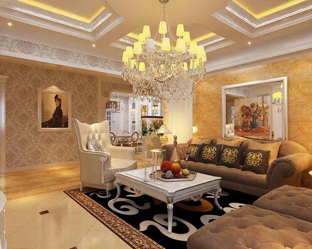 158欧式风格别墅客厅沙发背景墙装修效果图