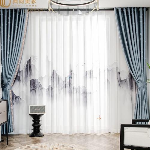 现代新中式窗帘遮光定制布料成品卧室客厅飘窗落地窗新款yj