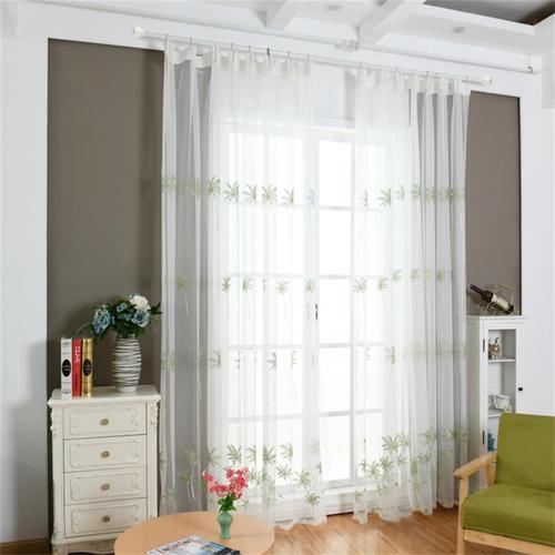 北欧客厅窗纱椰子树现代简约白色薄落地飘窗窗帘纱成品纱帘阳台纱