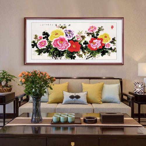 花开富贵装饰画新中式中式国画牡丹挂画客厅沙发背景墙现代装饰画