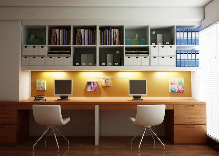 小型办公室装潢书桌书柜组合效果图装修123效果图