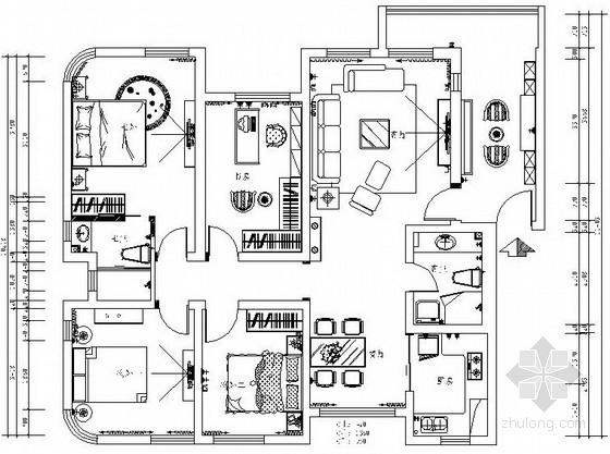 豪华简欧三居室室内设计cad施工图含效果图