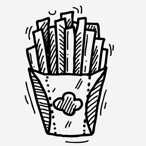 手绘线描黑白快餐食物薯条
