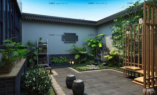 中式庭院花园3d模型