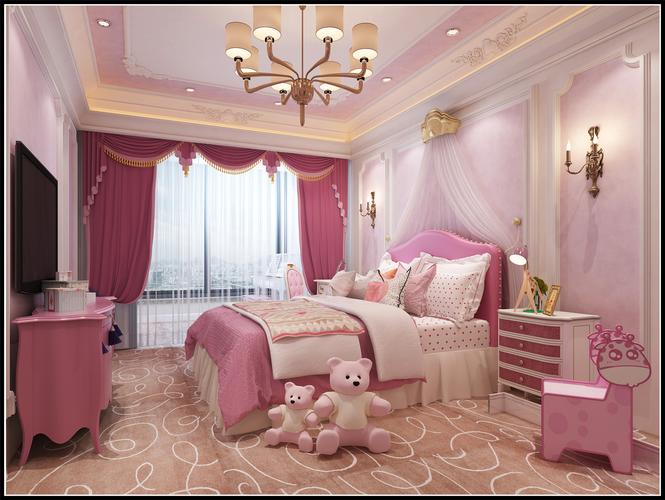 女儿房房间以粉色系为主满足了小公主的少女心.