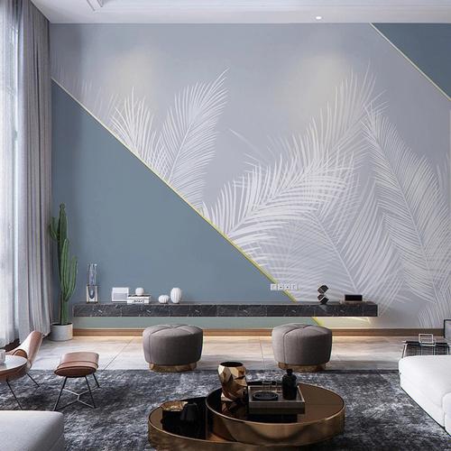 现代简约客厅电视背景墙壁纸北欧植物几何影视墙纸卧室墙布壁画背景