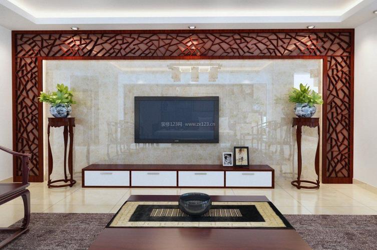 现代中式客厅微晶石电视背景墙效果图