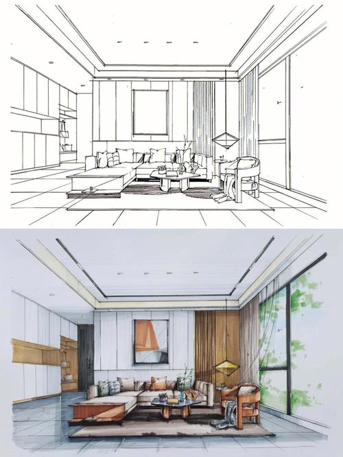 室内设计手绘效果图现代客厅
