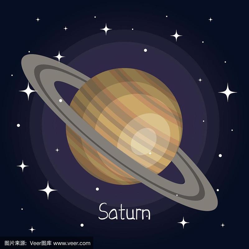土星行星在太空中与星星闪闪发光的卡通风格