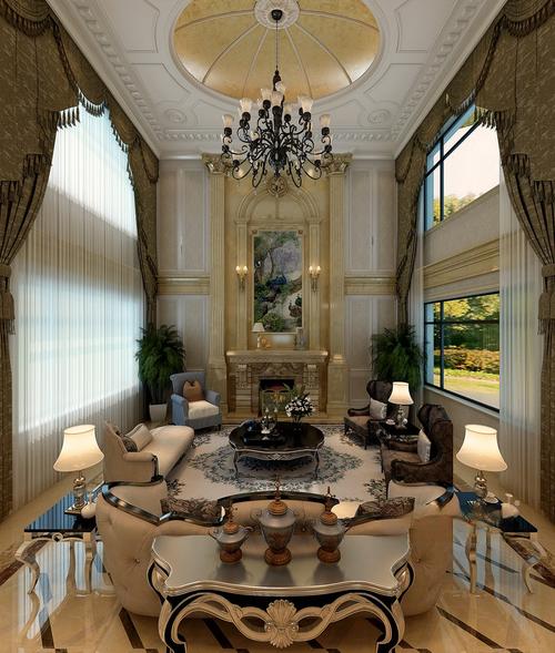 上海冠景别墅352平欧式古典风格别墅客厅装修效果图