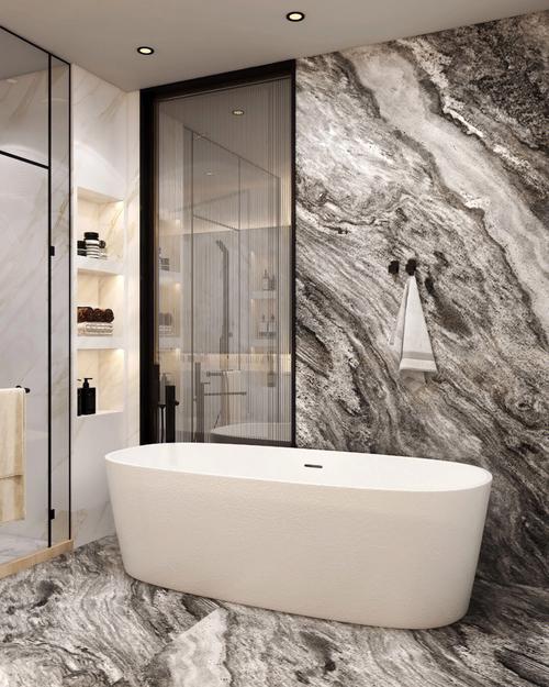 现代风浴室装修丨艺术瓷砖把高级感拉满