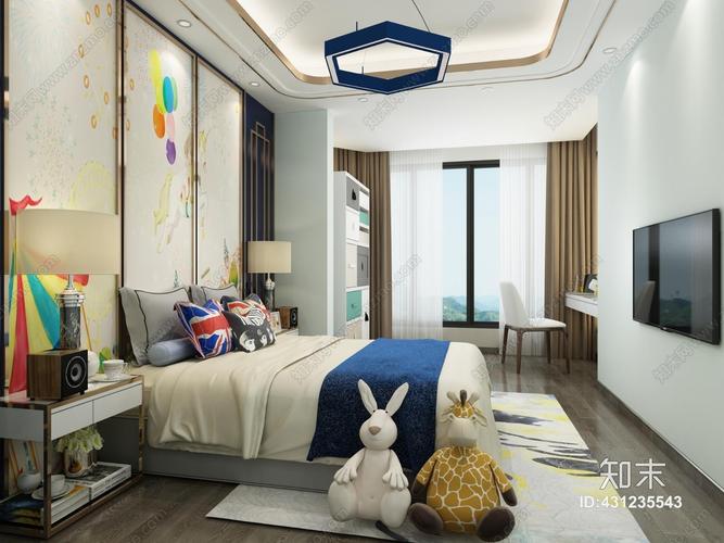 新中式卧室男孩儿童房3d模型下载id431235543