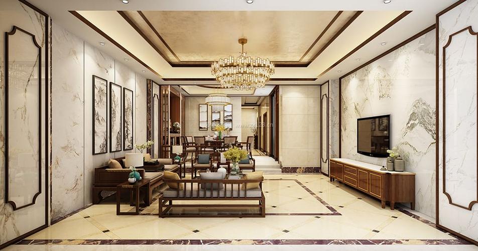 2022新中式别墅客厅装饰画装修效果图