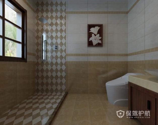 新中式简约风卫生间墙面瓷砖装修效果图