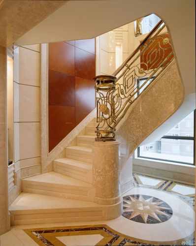 美式小别墅室内旋转楼梯图片装修123效果图